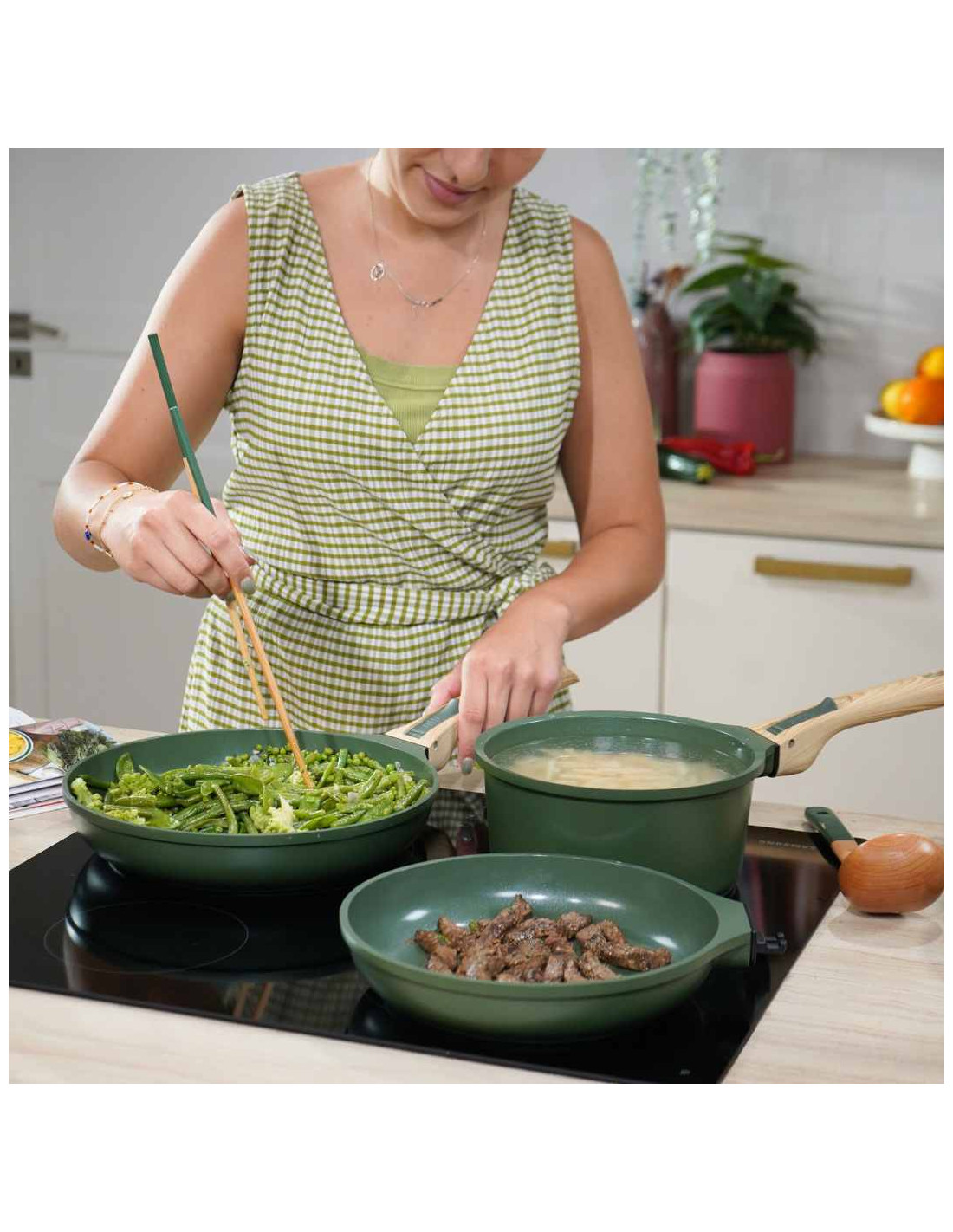 Jeu De Casseroles Et Poêles Joyfair 9 Pièces - Poignées Amovibles - Batterie De Cuisine Complète