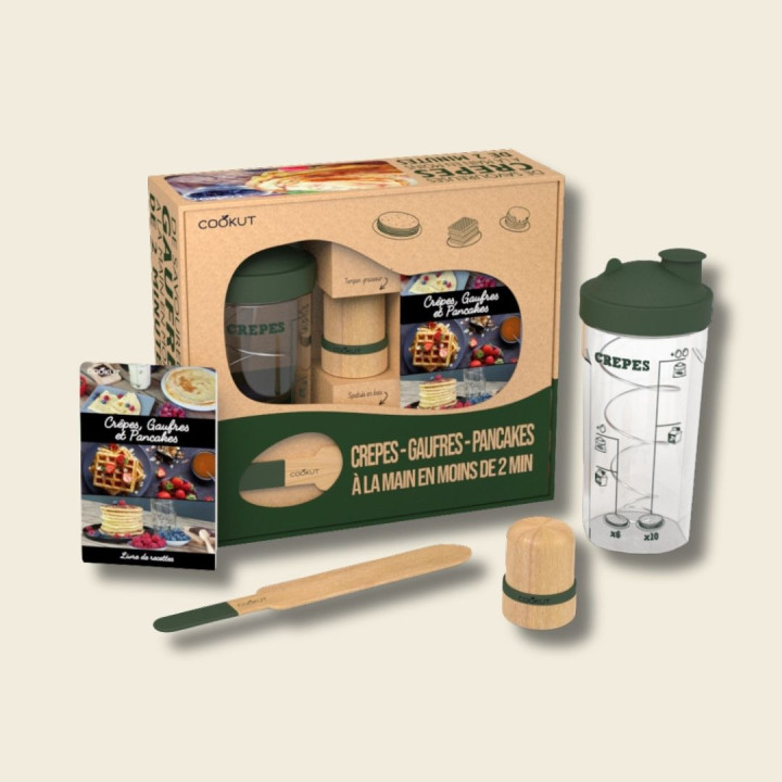 MIAM | Coffret shaker à crêpes, pancake et gauffre avec livre de recettes