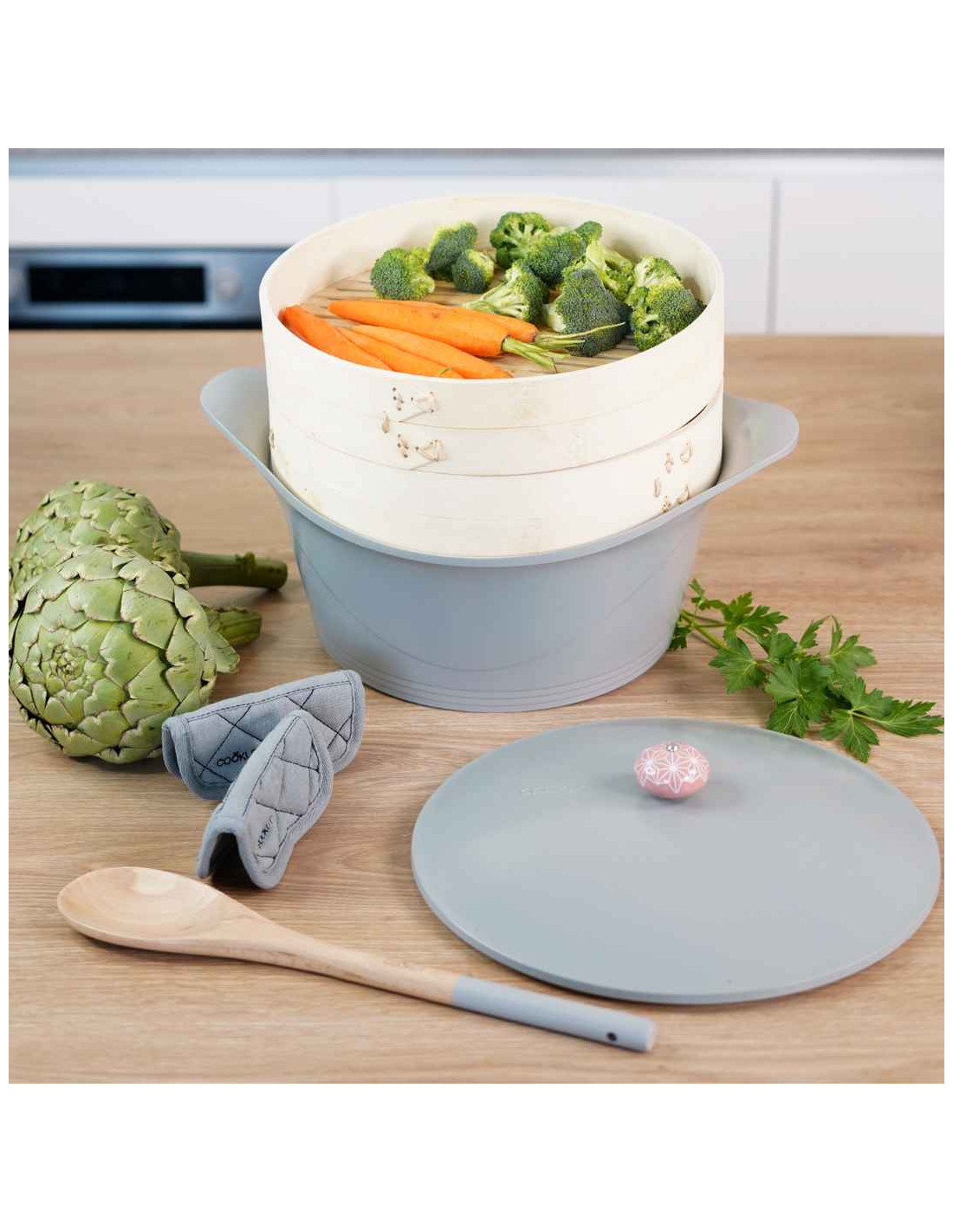 H&H Dampfgarer Aus Bambus – 3-teilig, 20 Cm, Für Gesundes Dampfgaren