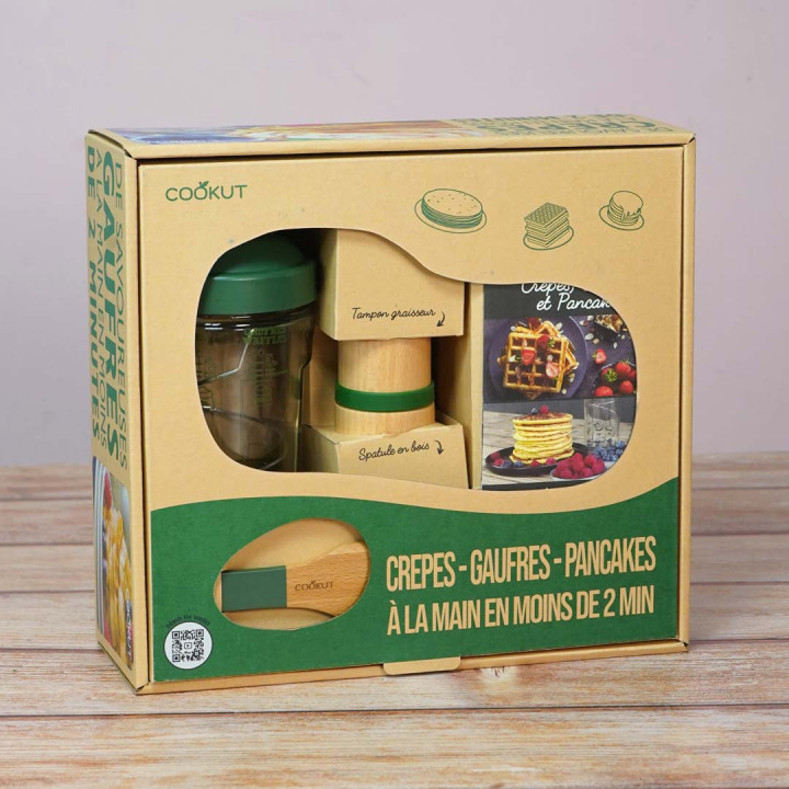 MIAM | Coffret shaker à crêpes, pancake et gauffre avec livre de recettes
